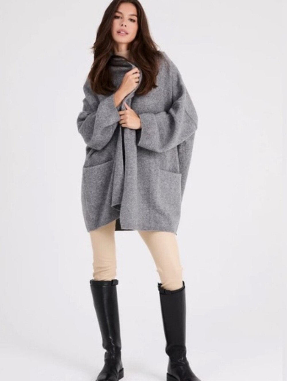 Beryll Cocoon Cardigan  Grey Open-Front  Cashmere Oversized Sweater